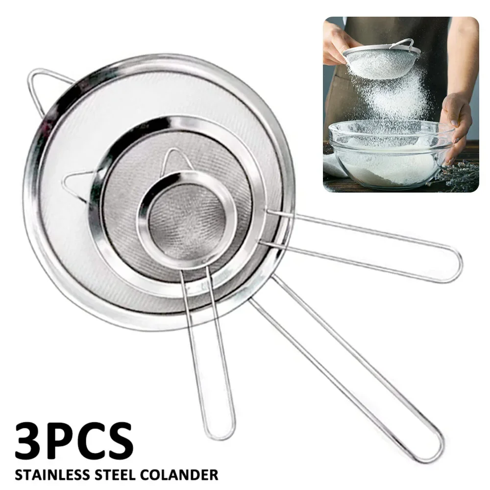 3Pcs Fine Mesh Stainless Steel Strainer Sieve Egg Filter Colanders Coffee Tea Vegtables Filtering Food Kitchen Accessories Set
3Pcs Fine Mesh Stainless Steel Strainer Sieve Egg Filter Colanders Coffee Tea Vegtables Filtering Food Kitchen Accessories Set