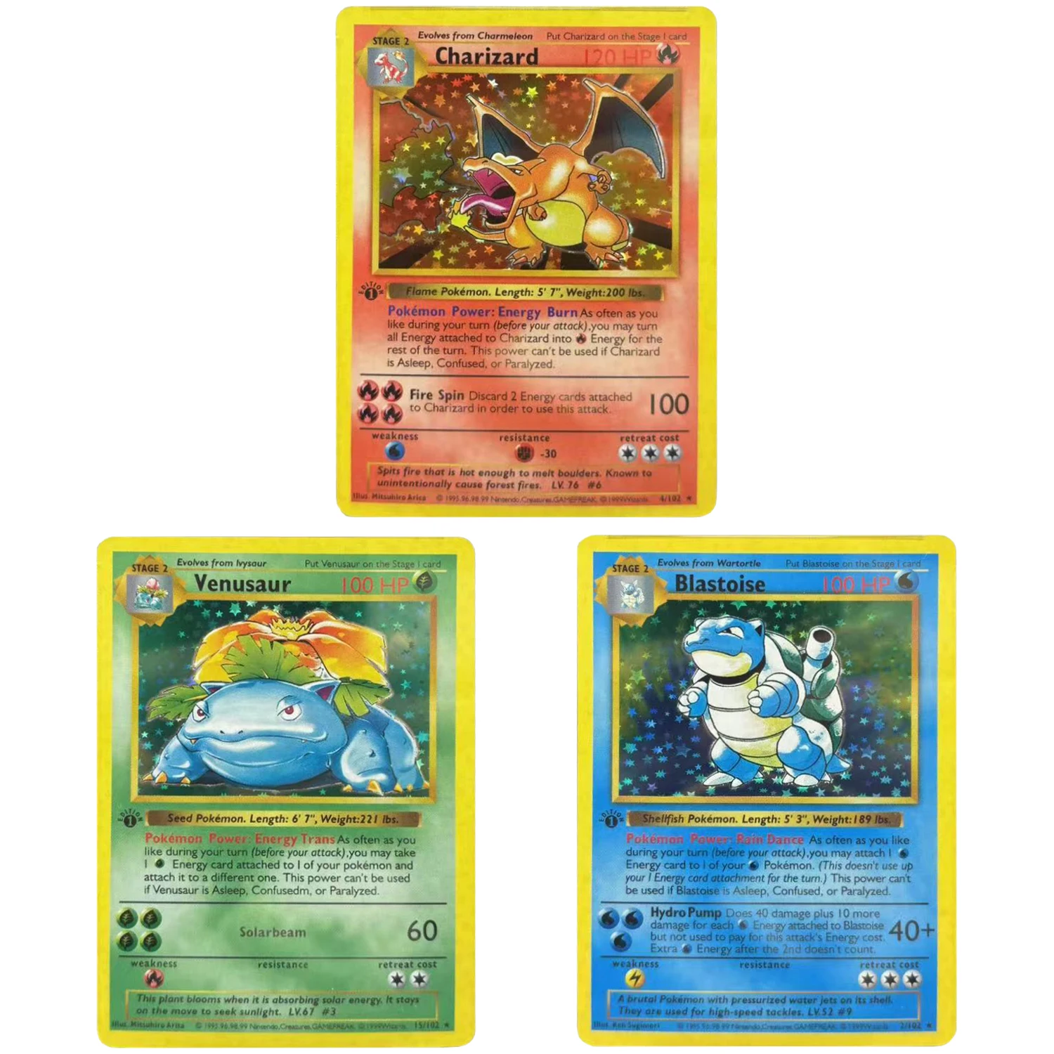 Diy 3 шт./компл. 1996 1-е издание Charizard Venusaur Blastoise флэш-карта первый партнер классическая игра аниме коллекционная карта подарочная игрушка
Diy 3 шт./компл. 1996 1-е издание Charizard Venusaur Blastoise флэш-карта первый партнер классическая игра аниме коллекционная карта подарочная игрушка