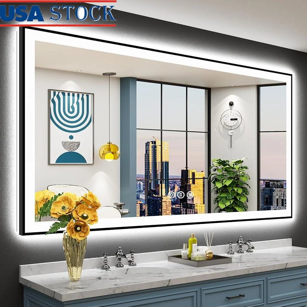 LED Bathroom Mirror with Anti-Fog Backlit Front Light Adjustable Brightness Touch Control Rectangular Wall Mounted Vanity Mirror
LED Bathroom Mirror with Anti-Fog Backlit Front Light Adjustable Brightness Touch Control Rectangular Wall Mounted Vanity Mirror