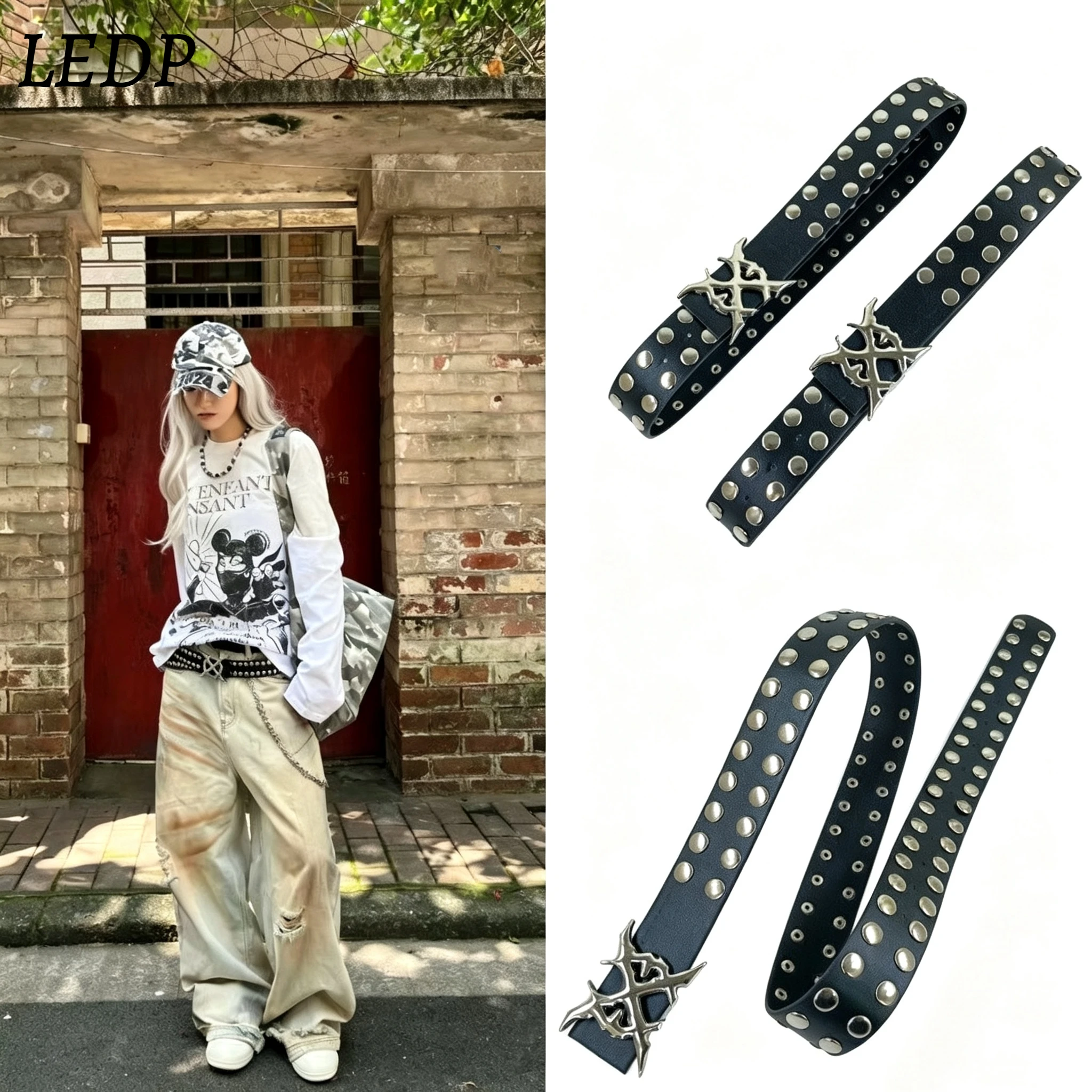 2026 Bestselling Unisex Belt – 3.7cm Wide, Detachable Spiked Cross Buckle, Full Rivet PU, Y2K Punk Luxury, Designer Statement fo
2026 Bestselling Unisex Belt – 3.7cm Wide, Detachable Spiked Cross Buckle, Full Rivet PU, Y2K Punk Luxury, Designer Statement fo
