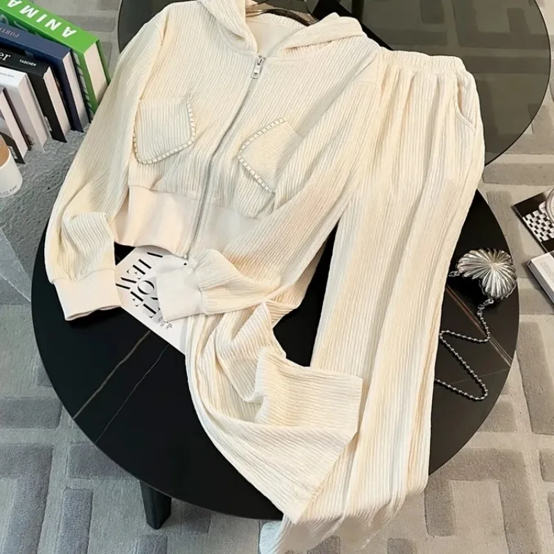 Women Clothing Spring Autumn Korean Fashion Zipper Solid Color Hoodies Female Temperament Loose Wide Leg Long Sleeve Sports Suit
Women Clothing Spring Autumn Korean Fashion Zipper Solid Color Hoodies Female Temperament Loose Wide Leg Long Sleeve Sports Suit