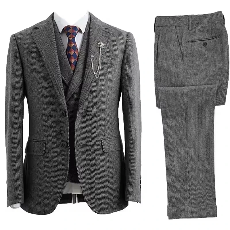 Elegant Man Suit Three-piece Herringbone Suit Mens Suits 3 Piece Coarse Woolen Fabrics Customize Business Activities Banquet
Elegant Man Suit Three-piece Herringbone Suit Mens Suits 3 Piece Coarse Woolen Fabrics Customize Business Activities Banquet