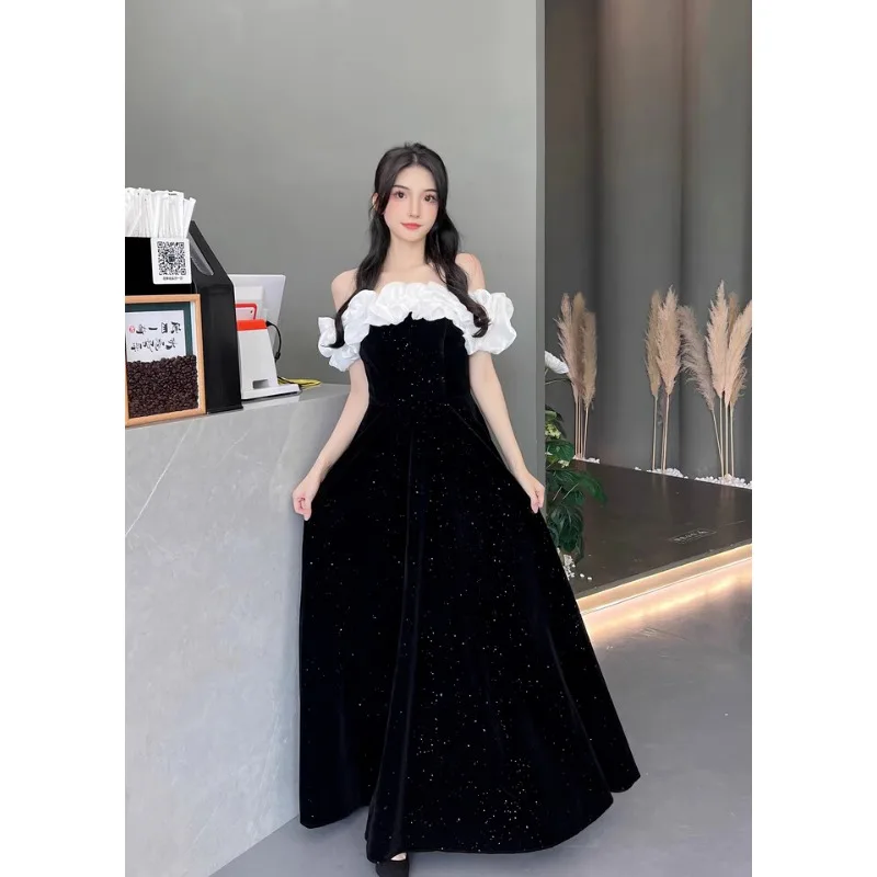 Black Long Evening Dress Women Light Luxury Velvet Ruffles Party Birthday Dress Off-Shoulder Simple Wedding Dresses Bride Gown
Black Long Evening Dress Women Light Luxury Velvet Ruffles Party Birthday Dress Off-Shoulder Simple Wedding Dresses Bride Gown