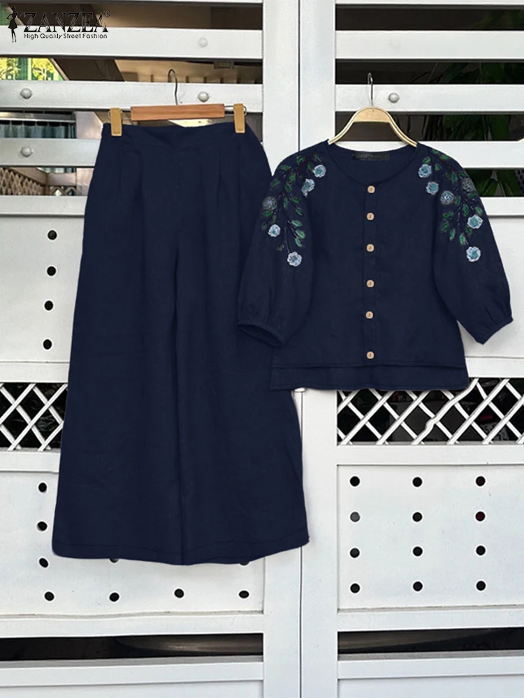 ZANZEA Loose Wide Leg Pants Pant Sets Floral Embroidery 3/4 Sleeve Shirts Woman Casual Day Wear 2 Piece Sets Two Piece Outfits
ZANZEA Loose Wide Leg Pants Pant Sets Floral Embroidery 3/4 Sleeve Shirts Woman Casual Day Wear 2 Piece Sets Two Piece Outfits