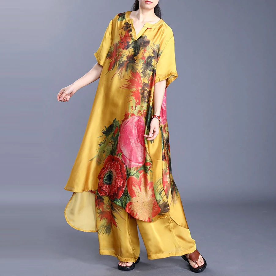 Summer New Two-piece Long Loose Top Dress + Wide Leg Pants Elastic Waist Print Suit Retro Elegant Fashion Women's Clothing
Summer New Two-piece Long Loose Top Dress + Wide Leg Pants Elastic Waist Print Suit Retro Elegant Fashion Women's Clothing