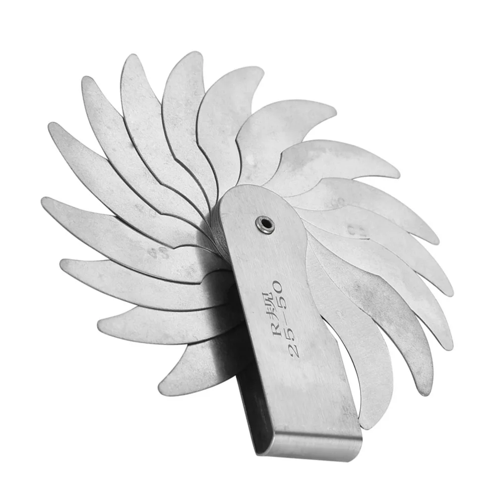 R25-50mm / R52-100mm Range Radius Gauge Set 16 Leaves Stainless Steel Concave Convex Measuring Tool Leaf-Type Gauge
R25-50mm / R52-100mm Range Radius Gauge Set 16 Leaves Stainless Steel Concave Convex Measuring Tool Leaf-Type Gauge