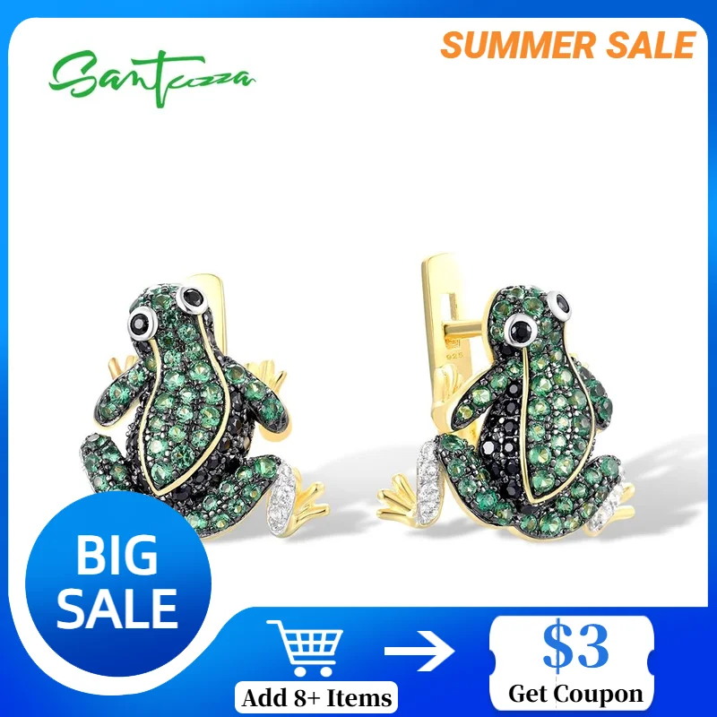 SANTUZZA Pure 925 Sterling Silver Earrings For Women Sparkling Green Black Spinel White CZ Earrings Frog Animal Fine Jewelry
SANTUZZA Pure 925 Sterling Silver Earrings For Women Sparkling Green Black Spinel White CZ Earrings Frog Animal Fine Jewelry