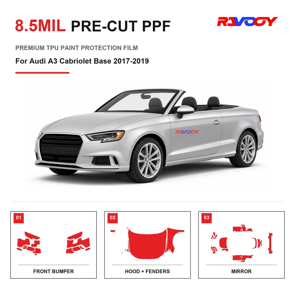 Precut PPF For Audi A3 Cabriolet Base 2017-2019 8.5mil TPU Clear Paint Protection Film Self Healing Hydrophobic Stone Chip Guard
Precut PPF For Audi A3 Cabriolet Base 2017-2019 8.5mil TPU Clear Paint Protection Film Self Healing Hydrophobic Stone Chip Guard