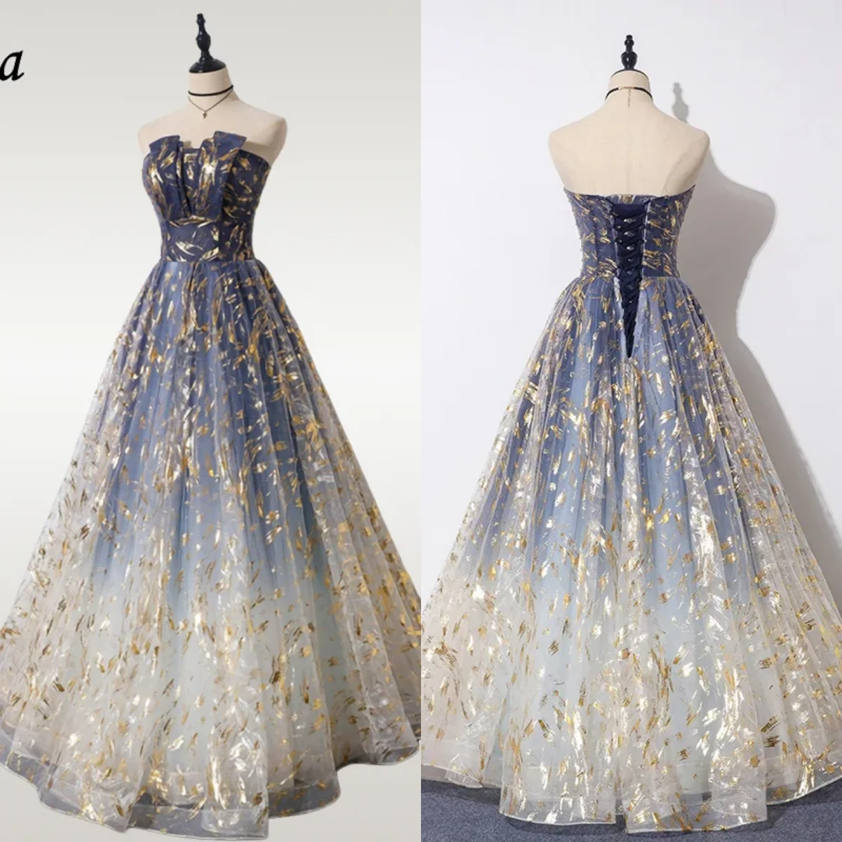 Evening Dresses Blue Bling Tulel Strapless Pleat Lace up A-line Floor Length Plus Size robe de soiree Women Party Formal Gowns
Evening Dresses Blue Bling Tulel Strapless Pleat Lace up A-line Floor Length Plus Size robe de soiree Women Party Formal Gowns