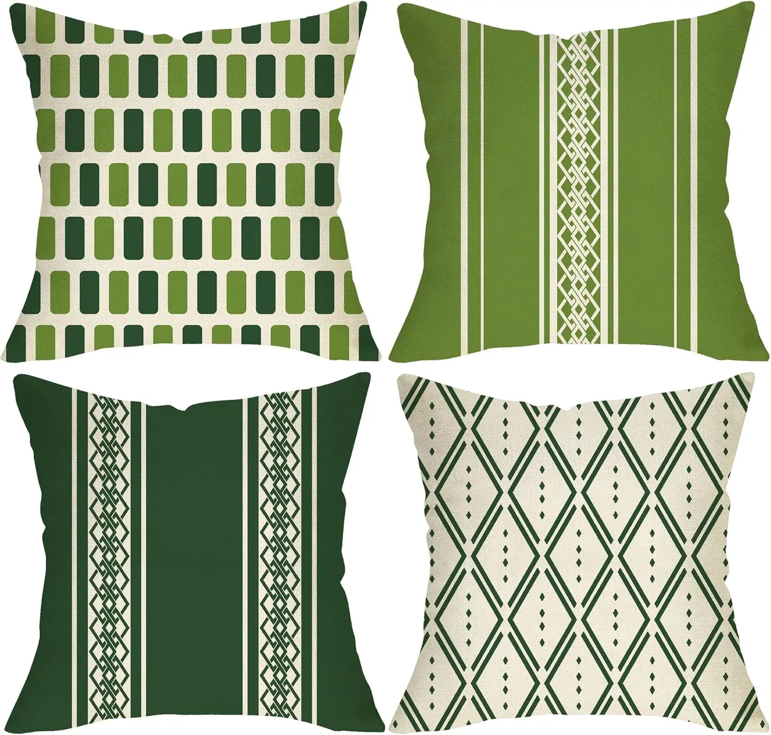 4Pcs Boho Geometric Throw Pillow Covers, Green Beige Cushion Cases with Minimalist Striped and Knit Patterns for Living Room
4Pcs Boho Geometric Throw Pillow Covers, Green Beige Cushion Cases with Minimalist Striped and Knit Patterns for Living Room