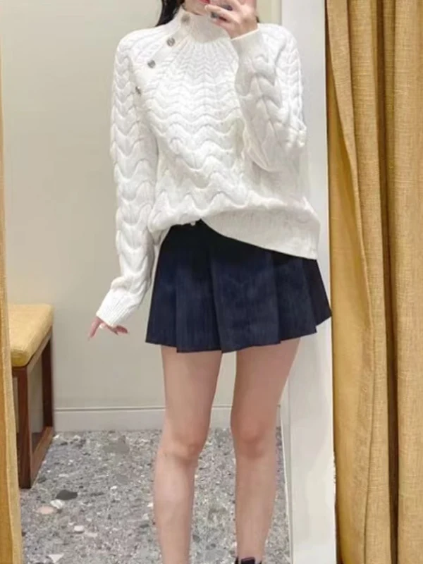 DBNY Commuter Sle Loose Knit Sweater White Ribbed Stand Collar Shoulder Button Autumn Winter Women's Fashion Woolen Long Sl...
DBNY Commuter Sle Loose Knit Sweater White Ribbed Stand Collar Shoulder Button Autumn Winter Women's Fashion Woolen Long Sl...