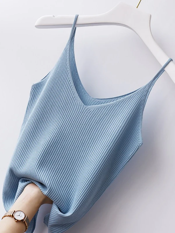 Women's V-Neck Knitted Tank Top Thin Inner Wear Base Shirt Outerwear Small Strap Vest Brand Buckle Commute Style Korean Version
Women's V-Neck Knitted Tank Top Thin Inner Wear Base Shirt Outerwear Small Strap Vest Brand Buckle Commute Style Korean Version