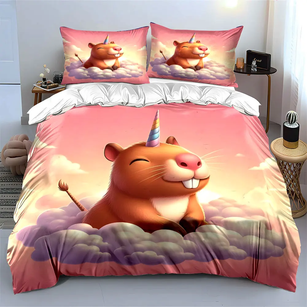 Dreamy Capybara Unicorn Riding on Clouds Duvet Cover Set with 3D Printing Design Soft Polyester Bedding Set All-Season Comfort
Dreamy Capybara Unicorn Riding on Clouds Duvet Cover Set with 3D Printing Design Soft Polyester Bedding Set All-Season Comfort