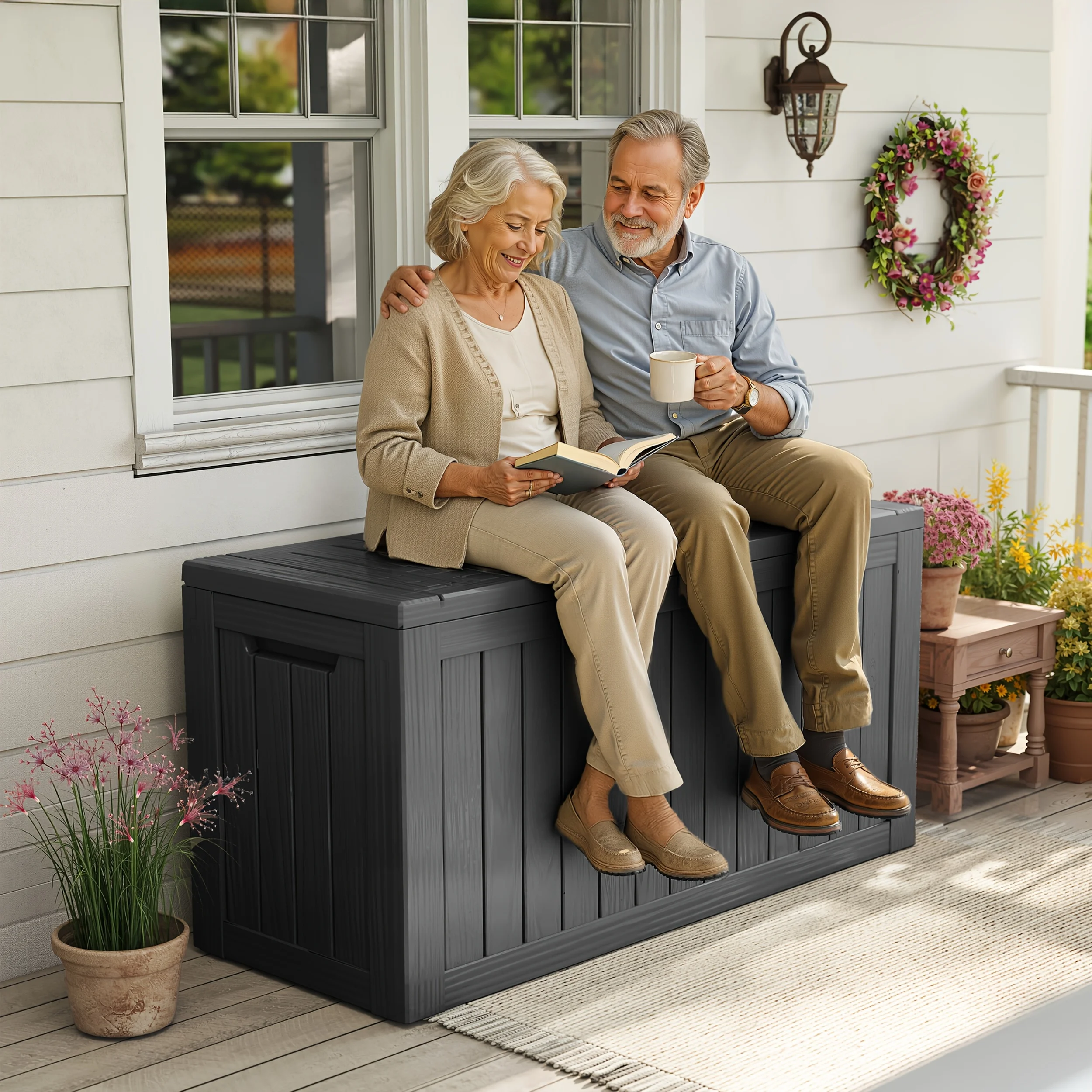 92Gallon Deck Box WOOD GRAIN Outdoor Storage Box, Weatherproof And UV Resistant, Resin Package Delivery And Storage Box with Lockable Lid for Patio Furniture Cushions, Pool Additions, Garden Tools, Outdoor, Box, Cabinet, Rack for Outdoor Storage
92Gallon Deck Box WOOD GRAIN Outdoor Storage Box, Weatherproof And UV Resistant, Resin Package Delivery And Storage Box with Lockable Lid for Patio Furniture Cushions, Pool Additions, Garden Tools, Outdoor, Box, Cabinet, Rack for Outdoor Storage