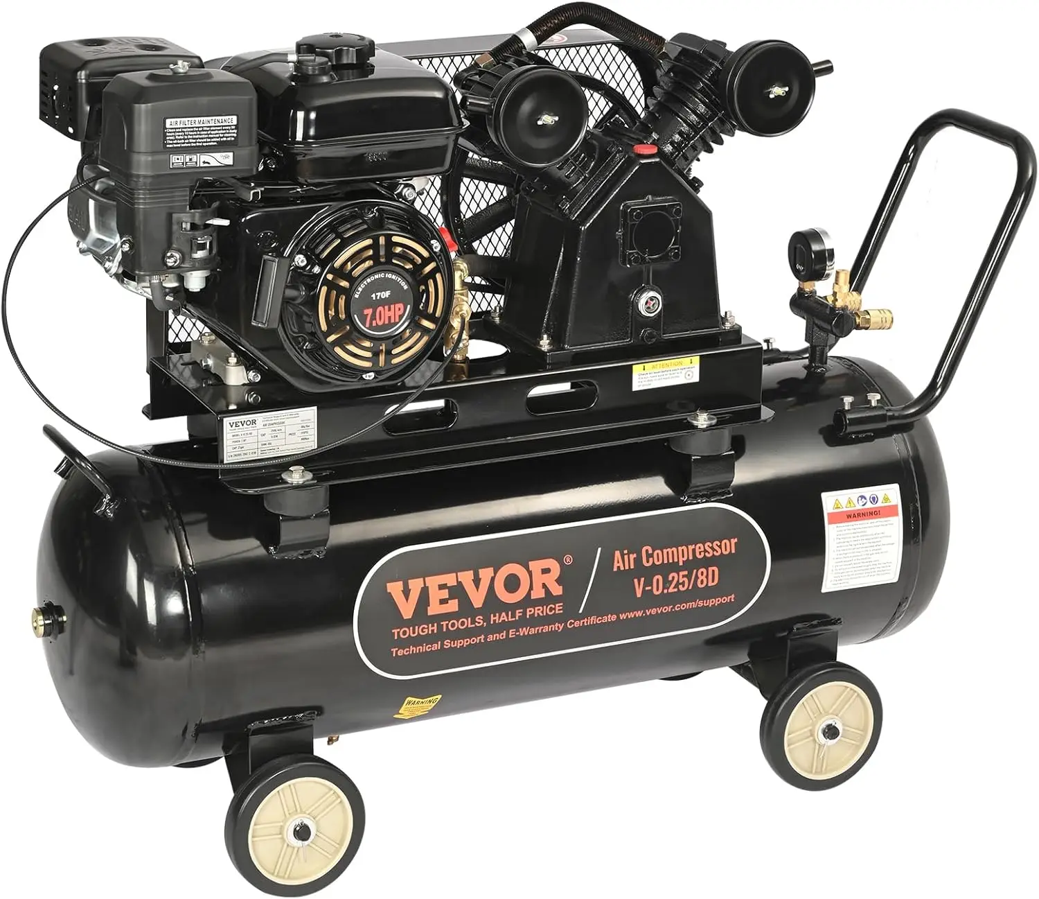 7HP Gas Powered Air Compressor, 21 Gallon Horizontal Air Compressor Tank with Wheels
7HP Gas Powered Air Compressor, 21 Gallon Horizontal Air Compressor Tank with Wheels