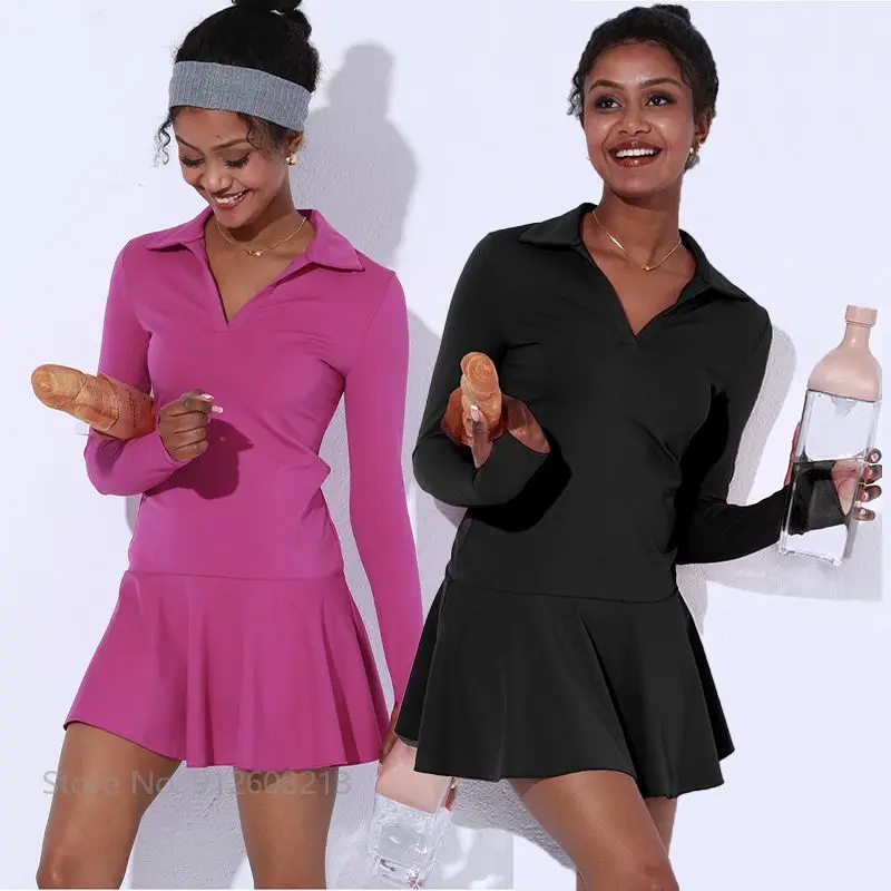 Vintage Womens V-neck Polo Tennis Dress Long Sleeve Slim Workout Gym Skorts with Short Lady Pleated Golf Yoga Dress
Vintage Womens V-neck Polo Tennis Dress Long Sleeve Slim Workout Gym Skorts with Short Lady Pleated Golf Yoga Dress