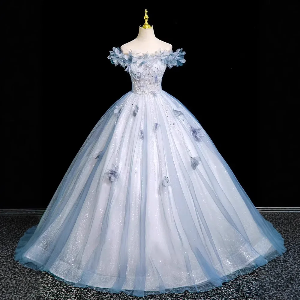 Blue Glitter Prom Dresses Women Luxury 3D Flowers Off The Shoulder Party Evening Dress Woman A Line Tulle Bridal Wedding Dresses
Blue Glitter Prom Dresses Women Luxury 3D Flowers Off The Shoulder Party Evening Dress Woman A Line Tulle Bridal Wedding Dresses