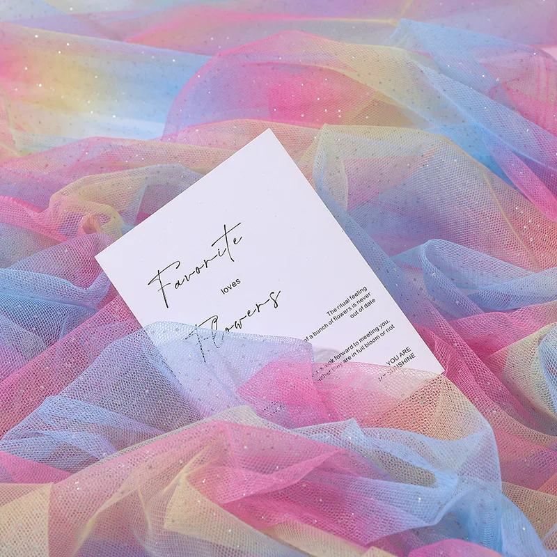 Silver Powder Rainbow Gradual Change Mesh Fabric Children's Clothing Toy Performance Clothes Handmade DIY Tulle Mesh Fabric
Silver Powder Rainbow Gradual Change Mesh Fabric Children's Clothing Toy Performance Clothes Handmade DIY Tulle Mesh Fabric