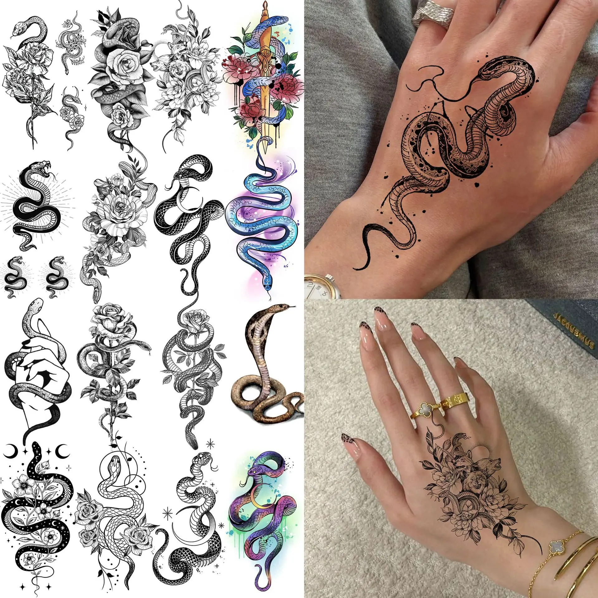 Snake Flower Temporary Tattoo Stickers Water Transfer Premium Non Toxic Waterproof Long Lasting for Hand Back Neck
Snake Flower Temporary Tattoo Stickers Water Transfer Premium Non Toxic Waterproof Long Lasting for Hand Back Neck