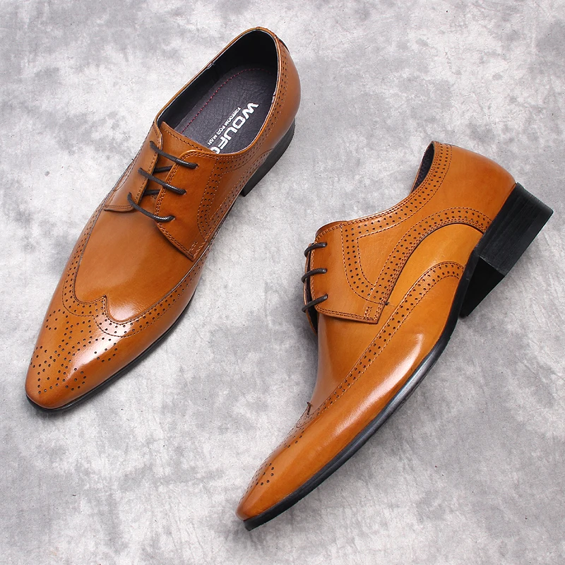 Luxury Man Genuine Leather Brogue Shoes High Quality Formal Black Brown Handmade Lace Up Pointed Toe oxford Dress Shoes For Men
Luxury Man Genuine Leather Brogue Shoes High Quality Formal Black Brown Handmade Lace Up Pointed Toe oxford Dress Shoes For Men