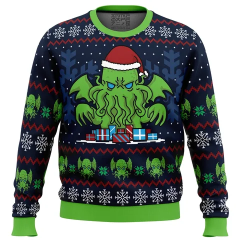2025 Winter Christmas Ugly Sweater 3D Print Cthulhu Men's Sweater Street Hip Hop Casual Plush Warm Sweater Sports Comfort Top