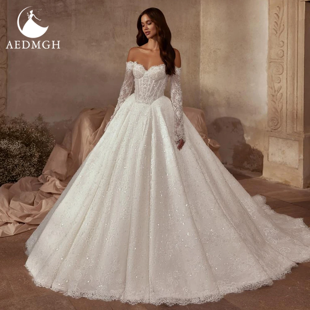 Aedmgh A-Line Elegant Wedding Dresses Sweetheart Off The Shoulder Vestido De Novia Lace Embroidery Shiny Custom Made Bridal Gown
Aedmgh A-Line Elegant Wedding Dresses Sweetheart Off The Shoulder Vestido De Novia Lace Embroidery Shiny Custom Made Bridal Gown