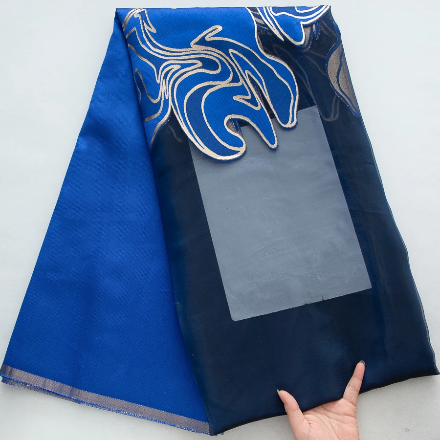 Luxury 5Yards African Dual-Texture Blue Jacquard Lace Fabric - Gold Wave Embroidery Brocade on Net & Satin For Evening Gowns
Luxury 5Yards African Dual-Texture Blue Jacquard Lace Fabric - Gold Wave Embroidery Brocade on Net & Satin For Evening Gowns