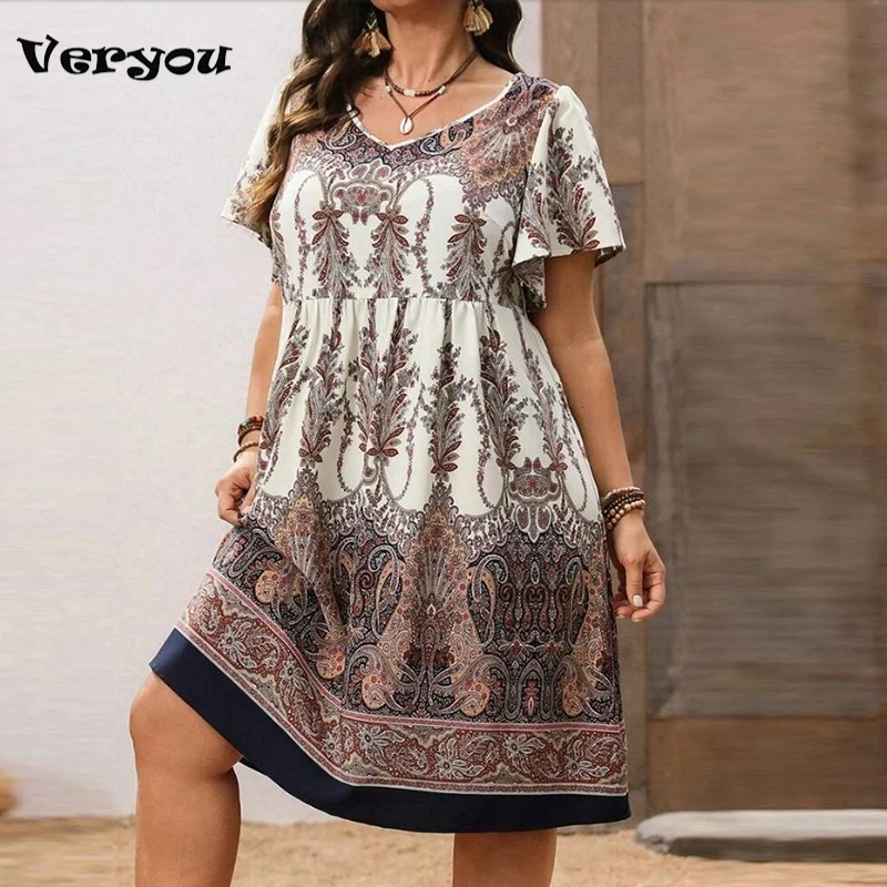Vintage Printed Party Dress Plus Size Women Casual V Neck Short Sleeve Midi Dresses For Women Summer Robe
Vintage Printed Party Dress Plus Size Women Casual V Neck Short Sleeve Midi Dresses For Women Summer Robe