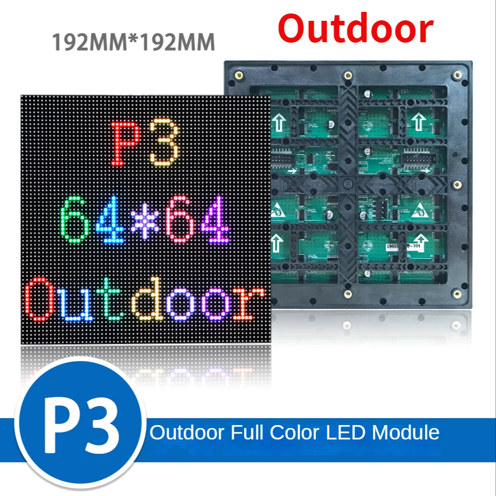 Outdoor P3 LED Screen Panel Module 192*192mm 64*64 Pixels 1/16 Scan 3in1 SMD RGB Full Color P3 LED Display Panel Module
Outdoor P3 LED Screen Panel Module 192*192mm 64*64 Pixels 1/16 Scan 3in1 SMD RGB Full Color P3 LED Display Panel Module