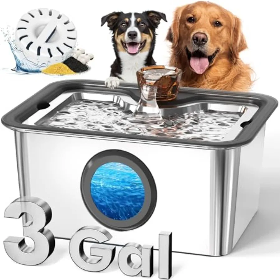3-Gallon Large Dog Water Fountain with Filter Stainless Steel Automatic Pet Fountain Ultra Quiet Pump and Easy-Clean Top for Bi
3-Gallon Large Dog Water Fountain with Filter Stainless Steel Automatic Pet Fountain Ultra Quiet Pump and Easy-Clean Top for Bi
