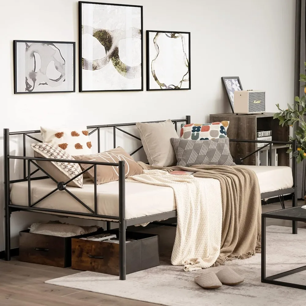 Twin Size Daybed Frame, Metal Sofa Bed w/Heavy Duty Steel Slats Support, Mattress Foundation, Dual-Use Platform Bed for Living.
Twin Size Daybed Frame, Metal Sofa Bed w/Heavy Duty Steel Slats Support, Mattress Foundation, Dual-Use Platform Bed for Living.