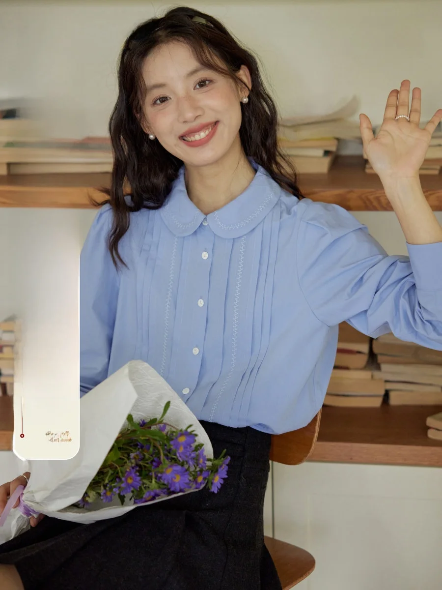 Casual Blue Long Sve Doll Collar irt Women's Faion 2025 New Sle French Sle Loose Fit Cotton Blend Top
Casual Blue Long Sve Doll Collar irt Women's Faion 2025 New Sle French Sle Loose Fit Cotton Blend Top