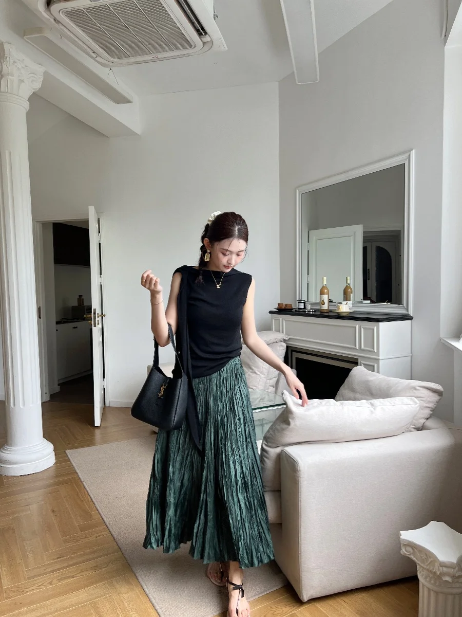 Односторонний шелковый жилет с рюшами на бретельках и воротником-стойкой, универсальный однотонный повседневный летний топ с двойными бретелями для отдыха
Односторонний шелковый жилет с рюшами на бретельках и воротником-стойкой, универсальный однотонный повседневный летний топ с двойными бретелями для отдыха