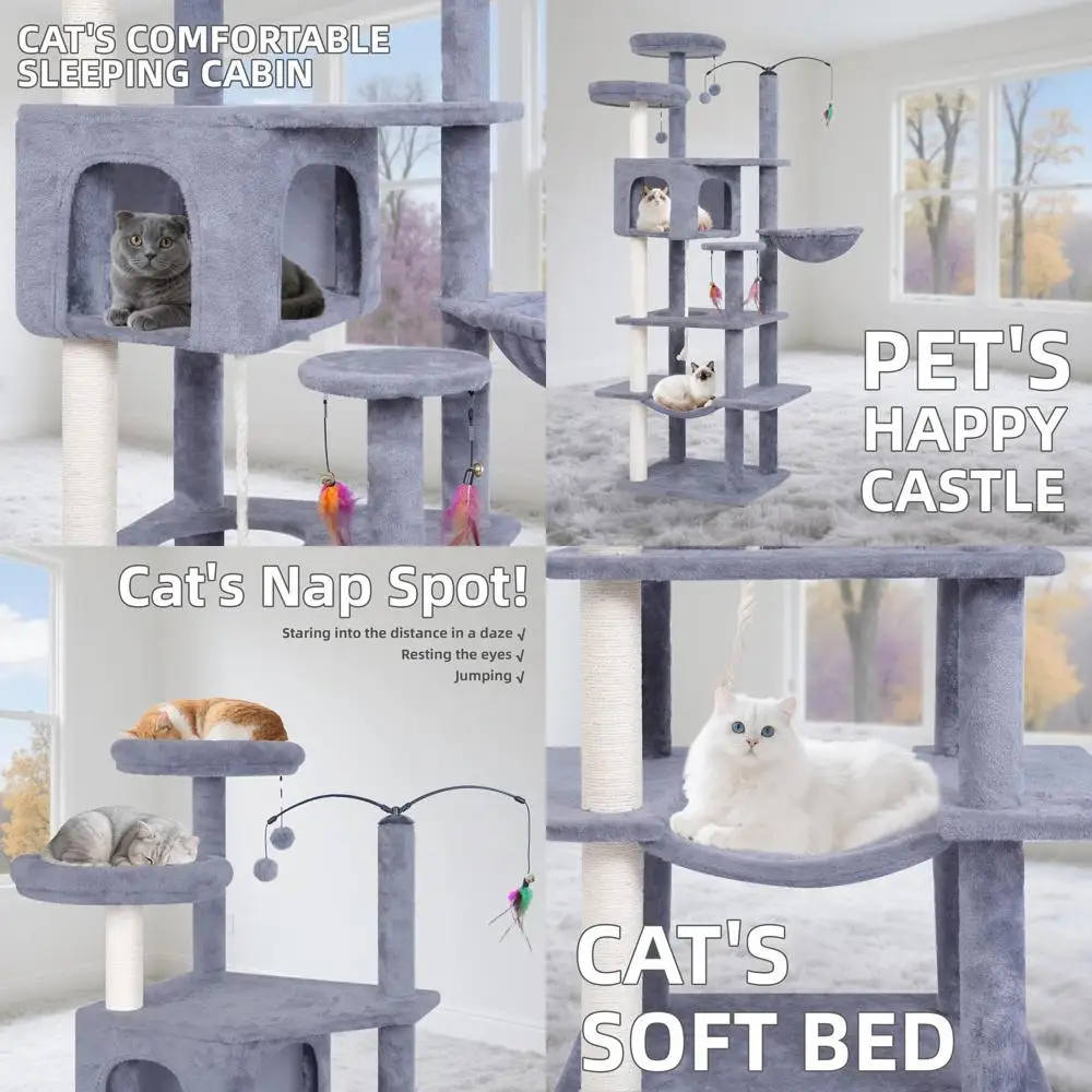 Multi-Level Cat Tree with Condo, Hammocks, and Rotating Toy (63.4 Grey)
Multi-Level Cat Tree with Condo, Hammocks, and Rotating Toy (63.4 Grey)
