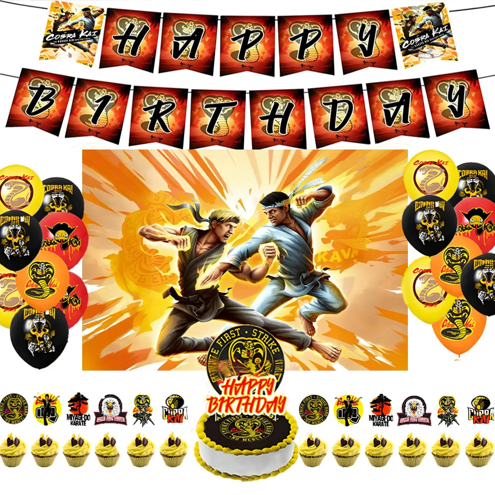 Anime Cobra-Kais Karate Kid Theme Birthday Party Decorations Kongfu Background Gold Balloons Baby Shower Supplies Child Gift
Anime Cobra-Kais Karate Kid Theme Birthday Party Decorations Kongfu Background Gold Balloons Baby Shower Supplies Child Gift