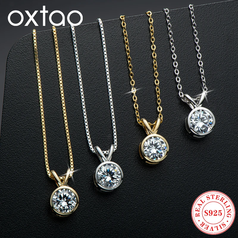 OXTAO Real 925 Silver Round Cut Zircon Fashion Pendant Necklace 2CT 1CT for Women Solitaire Stone Necklace Clavicle Chain Jewelr
OXTAO Real 925 Silver Round Cut Zircon Fashion Pendant Necklace 2CT 1CT for Women Solitaire Stone Necklace Clavicle Chain Jewelr