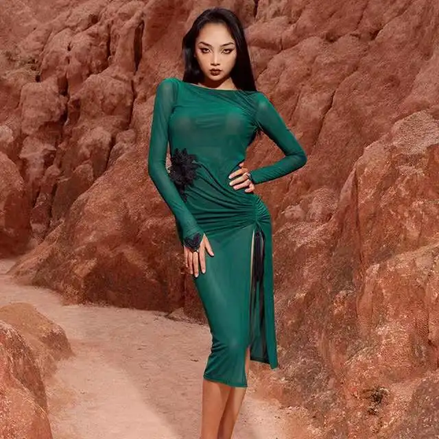 Women Latin Dance Competition Dresses Sexy Backless Green Slit Dress Chacha Rumba Tango Latin Dance Practice Dress
Women Latin Dance Competition Dresses Sexy Backless Green Slit Dress Chacha Rumba Tango Latin Dance Practice Dress