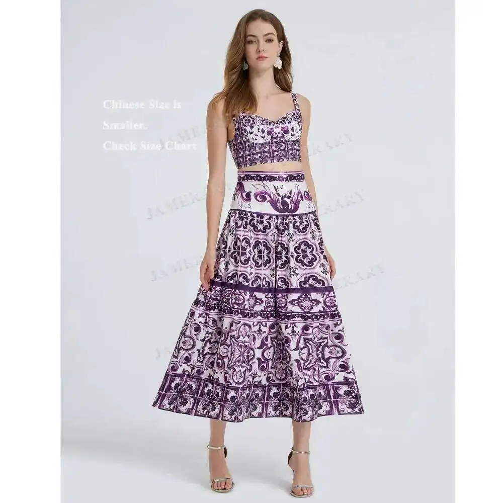 Summer Purple Pocelain Floral Two Piece Set Women Sexy Crop Top Chest Pad A Line Maxi Skirts Suits Beach Long Dresses Party Robe
Summer Purple Pocelain Floral Two Piece Set Women Sexy Crop Top Chest Pad A Line Maxi Skirts Suits Beach Long Dresses Party Robe