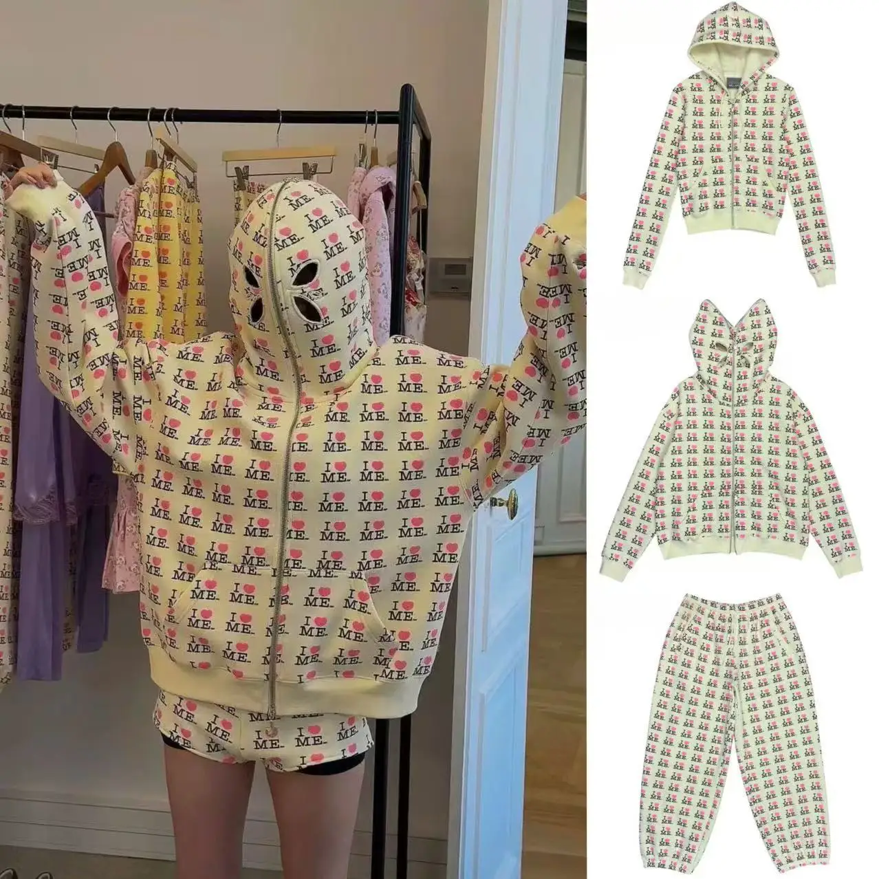 Ashley 26SS Beige "iloveme" Mask Hoodie Short Set with Pants
Ashley 26SS Beige "iloveme" Mask Hoodie Short Set with Pants