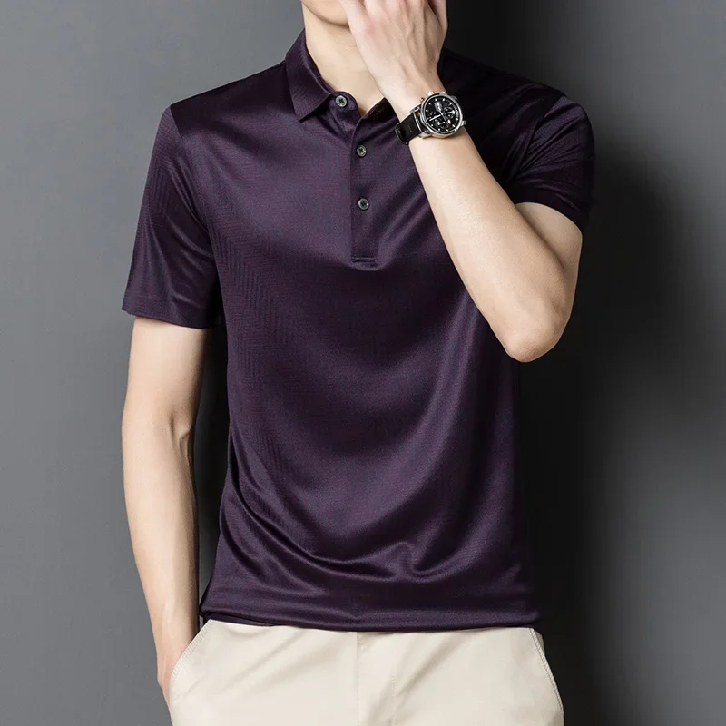High Quality Silk Collar Short Sleeve Polo Shirt for Men Summer Smooth Silk Casual Top Breathable Men's T-shirt
High Quality Silk Collar Short Sleeve Polo Shirt for Men Summer Smooth Silk Casual Top Breathable Men's T-shirt