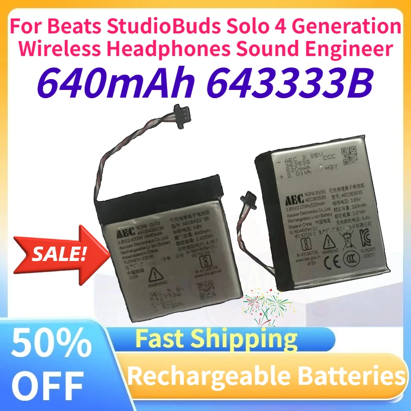 640mAh 643333B Rechargeable Batteries for Beats StudioBuds Solo 4 Generation Wireless Headphones Sound Engineer Li-Ion Battery
640mAh 643333B Rechargeable Batteries for Beats StudioBuds Solo 4 Generation Wireless Headphones Sound Engineer Li-Ion Battery