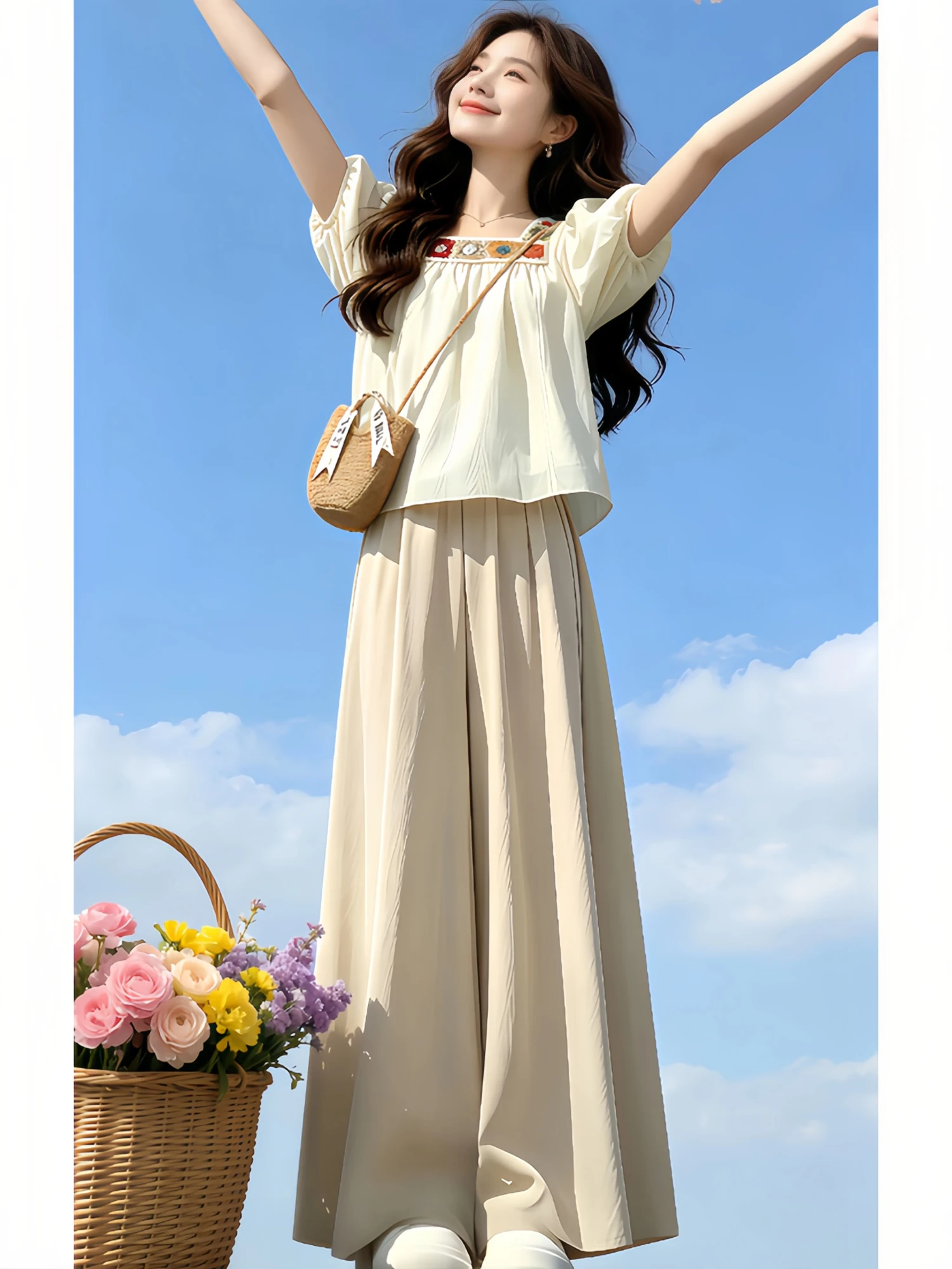 Casual Loose Feel Embroidered Short Sleeve Shirt And High Waist Straight Leg Pants Two Piece Set for Women Breathable Spring ...
Casual Loose Feel Embroidered Short Sleeve Shirt And High Waist Straight Leg Pants Two Piece Set for Women Breathable Spring ...