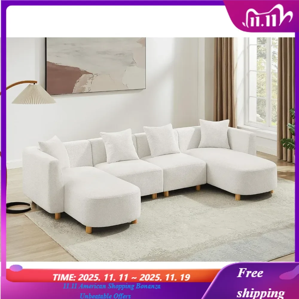 Comfy Cloud U-Shaped Sectional Sofa 4 Seater with 4 Pillows Modern Double Chaises Lounge Couch for Living Room 113 Inch
Comfy Cloud U-Shaped Sectional Sofa 4 Seater with 4 Pillows Modern Double Chaises Lounge Couch for Living Room 113 Inch