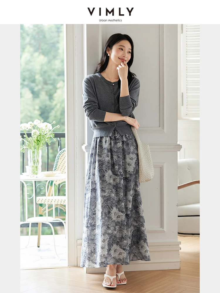 VIMLY Ladies 2 Piece Skirt Sets Elegant Outfits Woman 2025 Spring Autumn Grey Knitted Cardigan Linen Blend Floral Skirt A0323
VIMLY Ladies 2 Piece Skirt Sets Elegant Outfits Woman 2025 Spring Autumn Grey Knitted Cardigan Linen Blend Floral Skirt A0323