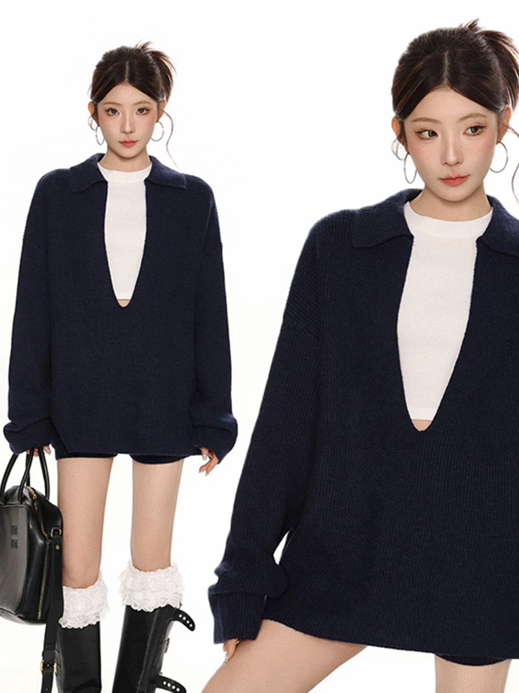 Solid Color Sweater Women's Pullover V-neck Knitted Sweater Autumn Winter Fashion Casual Loose Long Sleeve Tops
Solid Color Sweater Women's Pullover V-neck Knitted Sweater Autumn Winter Fashion Casual Loose Long Sleeve Tops