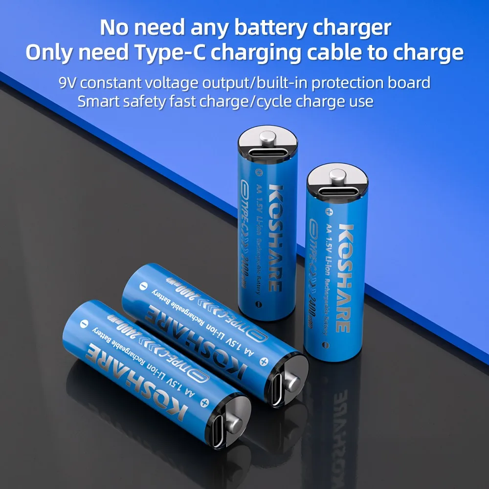 KOSHARE AA 1.5V Li-ion Rechargeable Batteries 2400mWh Type-C Lithium AA Battery For Remote Control Mouse SmartDoor+ Type-C Cable
KOSHARE AA 1.5V Li-ion Rechargeable Batteries 2400mWh Type-C Lithium AA Battery For Remote Control Mouse SmartDoor+ Type-C Cable