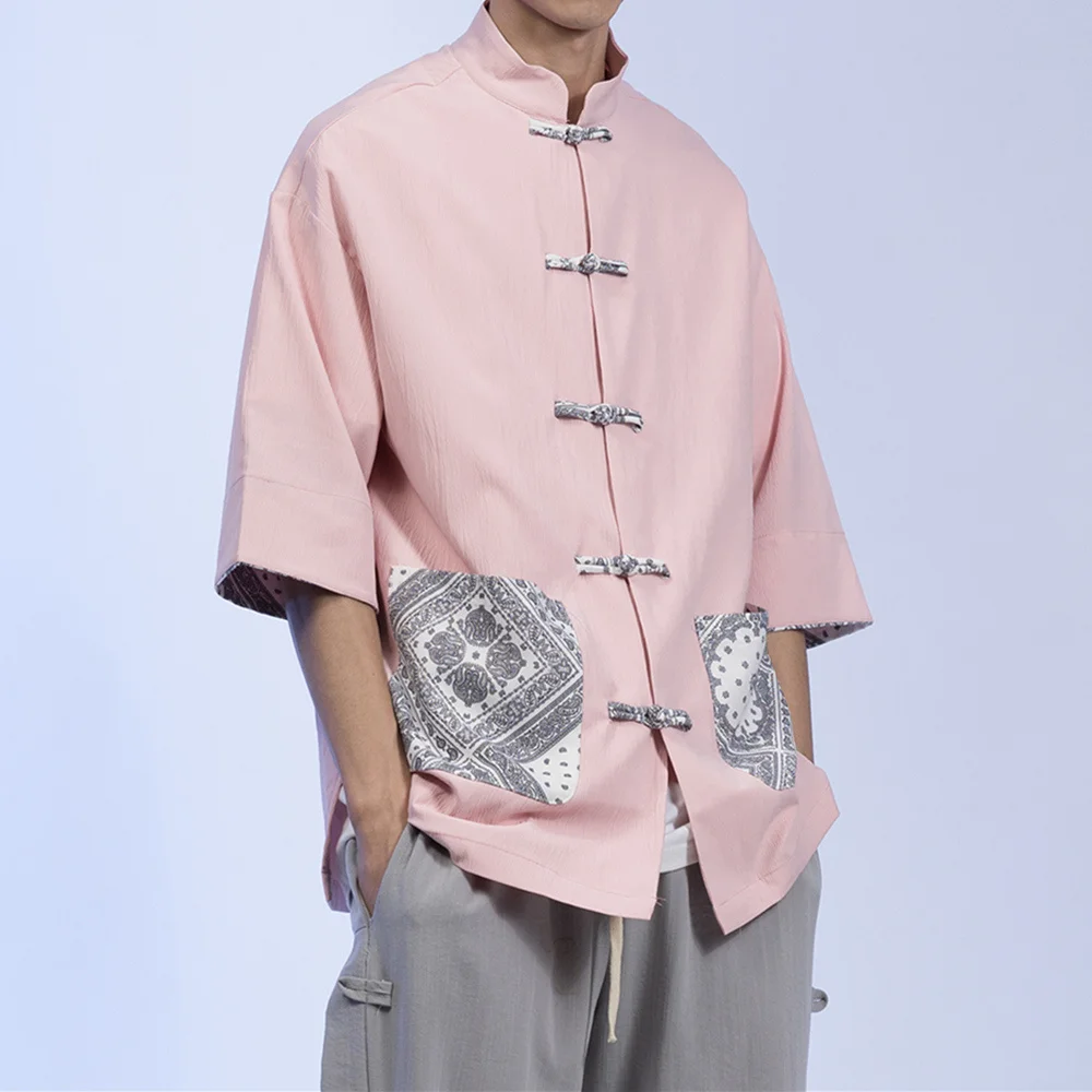 Ethnic Retro Stand Collar Short Sleeve Shirt Summer Thin Chinese Traditional Dress Patchwork Print Top Tai Chi Kung Fu Clothing
Ethnic Retro Stand Collar Short Sleeve Shirt Summer Thin Chinese Traditional Dress Patchwork Print Top Tai Chi Kung Fu Clothing