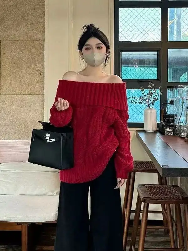 Красный вязаный свитер свободного кроя с открытыми плечами из крученой пряжи, повседневный женский топ для Нового года, Рождества, осенне-зимний модный тренд
Красный вязаный свитер свободного кроя с открытыми плечами из крученой пряжи, повседневный женский топ для Нового года, Рождества, осенне-зимний модный тренд