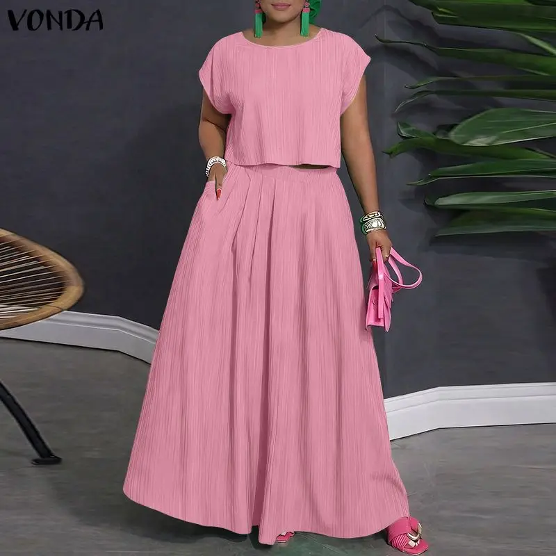 VONDA Women Plus Size Sets Elegant 2PCS Solid Color Two-piece Outfits Short Sleeve Summer Tops Long Skirts Streetwear Dress Sets
VONDA Women Plus Size Sets Elegant 2PCS Solid Color Two-piece Outfits Short Sleeve Summer Tops Long Skirts Streetwear Dress Sets