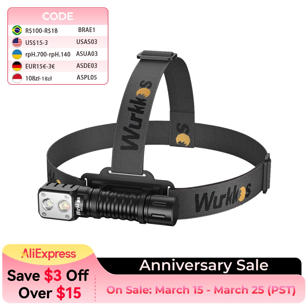 Wurkkos HD15 Headlamp 18650 Rechargeable Headlight 2000lm Dual LED TN-3535+SST20 USB Reverse Charge Magnetic Tail Hiking
Wurkkos HD15 Headlamp 18650 Rechargeable Headlight 2000lm Dual LED TN-3535+SST20 USB Reverse Charge Magnetic Tail Hiking